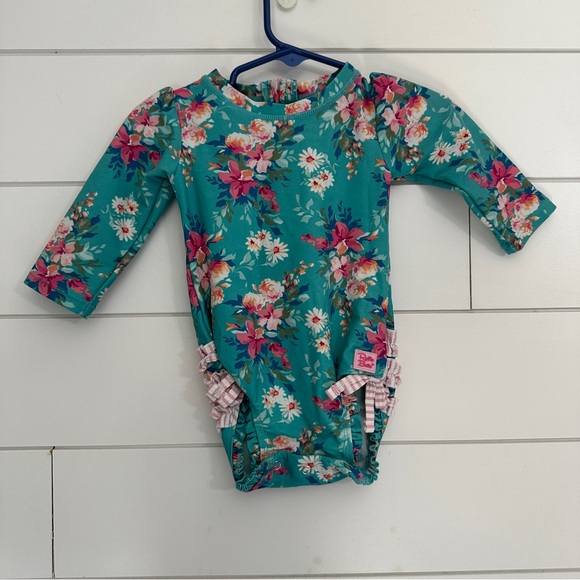 Ruffle Butts Other - Ruffle Butts 6-12 Months Swimsuit Long Sleeve Rash Guard Floral Blue Pink